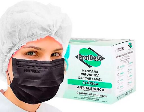 Máscara Descartável Tripla Preta C/50 Unidades - ProtDesc