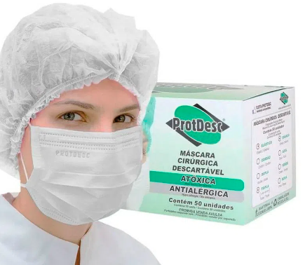Máscara Descartável Tripla Branca C/50 Unidades - ProtDesc